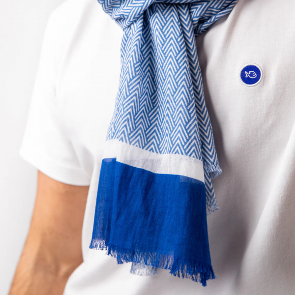 FOULARD COTON couleur bleu et blanc – Image 2