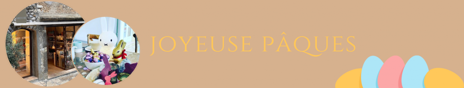 Banner joyeuse fêtes de Pâques, lundi de Pâques , début du printemps . 2026 avec à la boutique Family store Saint Paul de vence